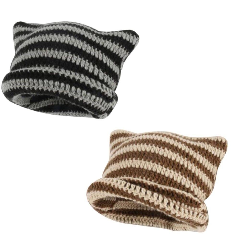 5942 2pcs Crochet Hats Japanese Beanie Hat Unisex Knitted Wool Cap Autumn